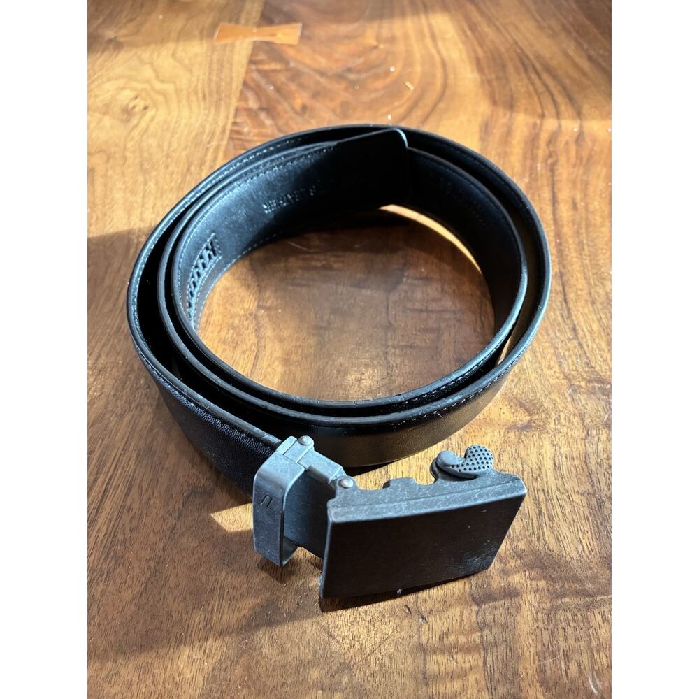 Mission Belt Men's Black Leather‎ 35mm Silver Buckle